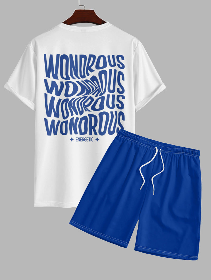 Men's Letter Wondrous Printed Short Sleeves T-shirt And Drawstring Casual Shorts Set