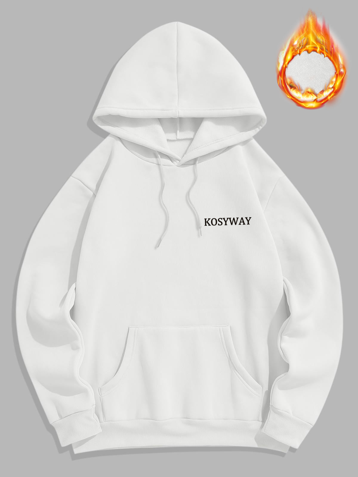 Men's Letter KOSYWAY Pattern Fuzzy Fleece-lined Kangaroo Pocket Design Pullover Hoodie