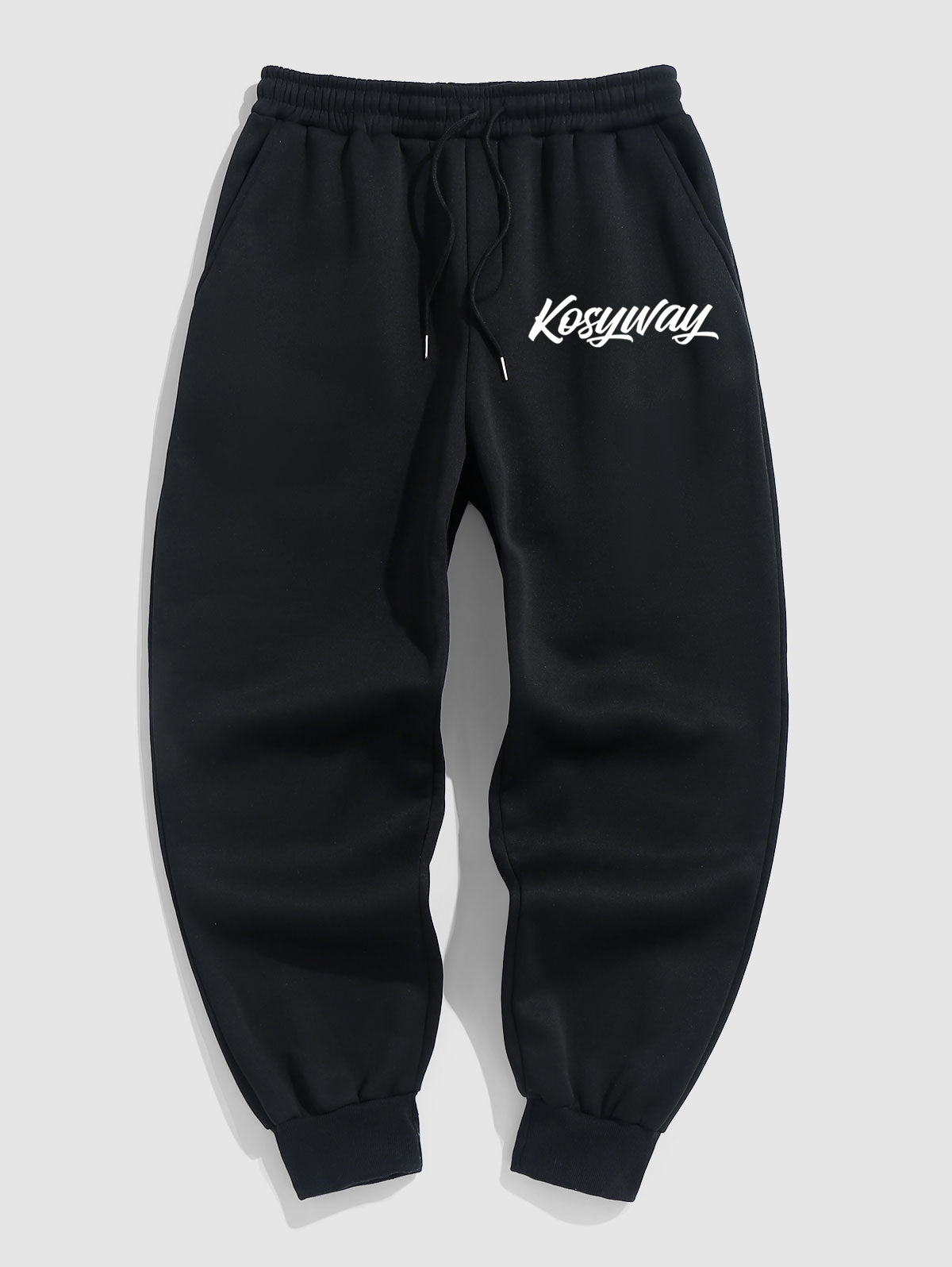 Men's Casual Letter Kosyway Pattern Fuzzy Fleece-lined Drawstring Jogger Sweatpants