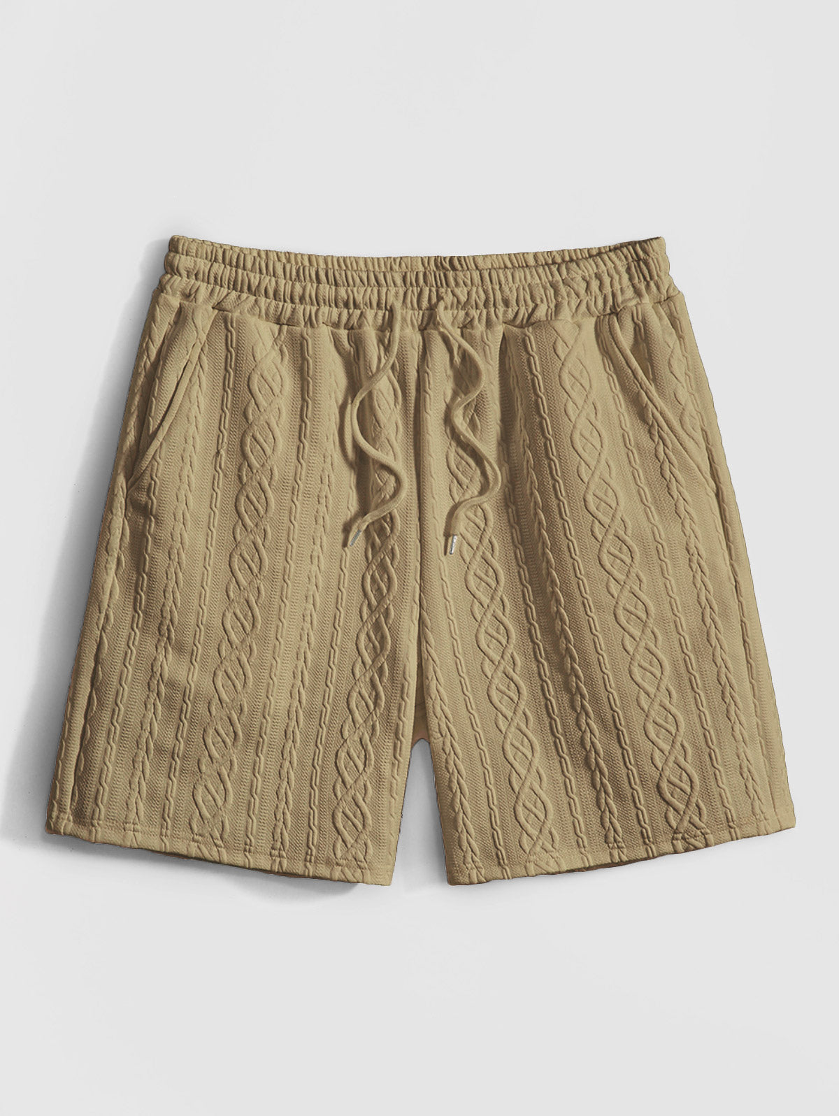 Men's Solid Color Cable Knit Jacquard Textured Drawstring Casual Shorts