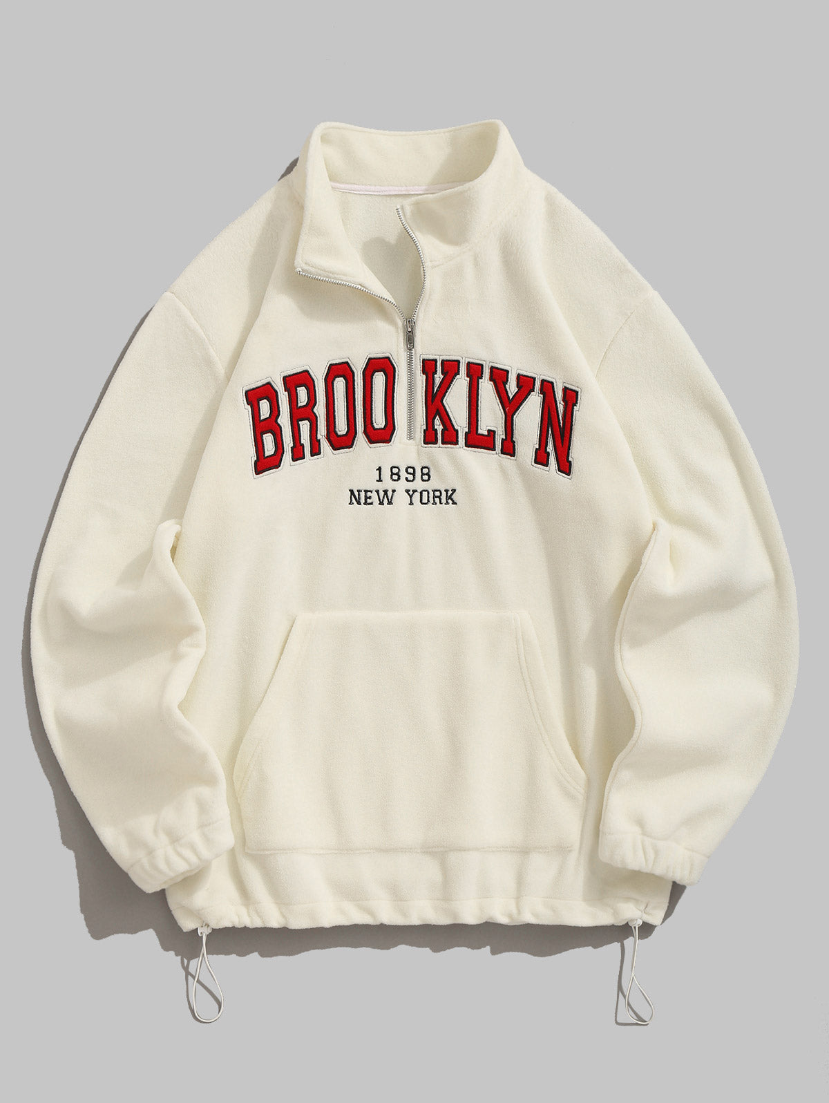 Men's Quarter Zip BROOKLYN NEW YORK Embroidery Polar Fleece Kangaroo Pocket Toggle Drawstring Sweatshirt Set