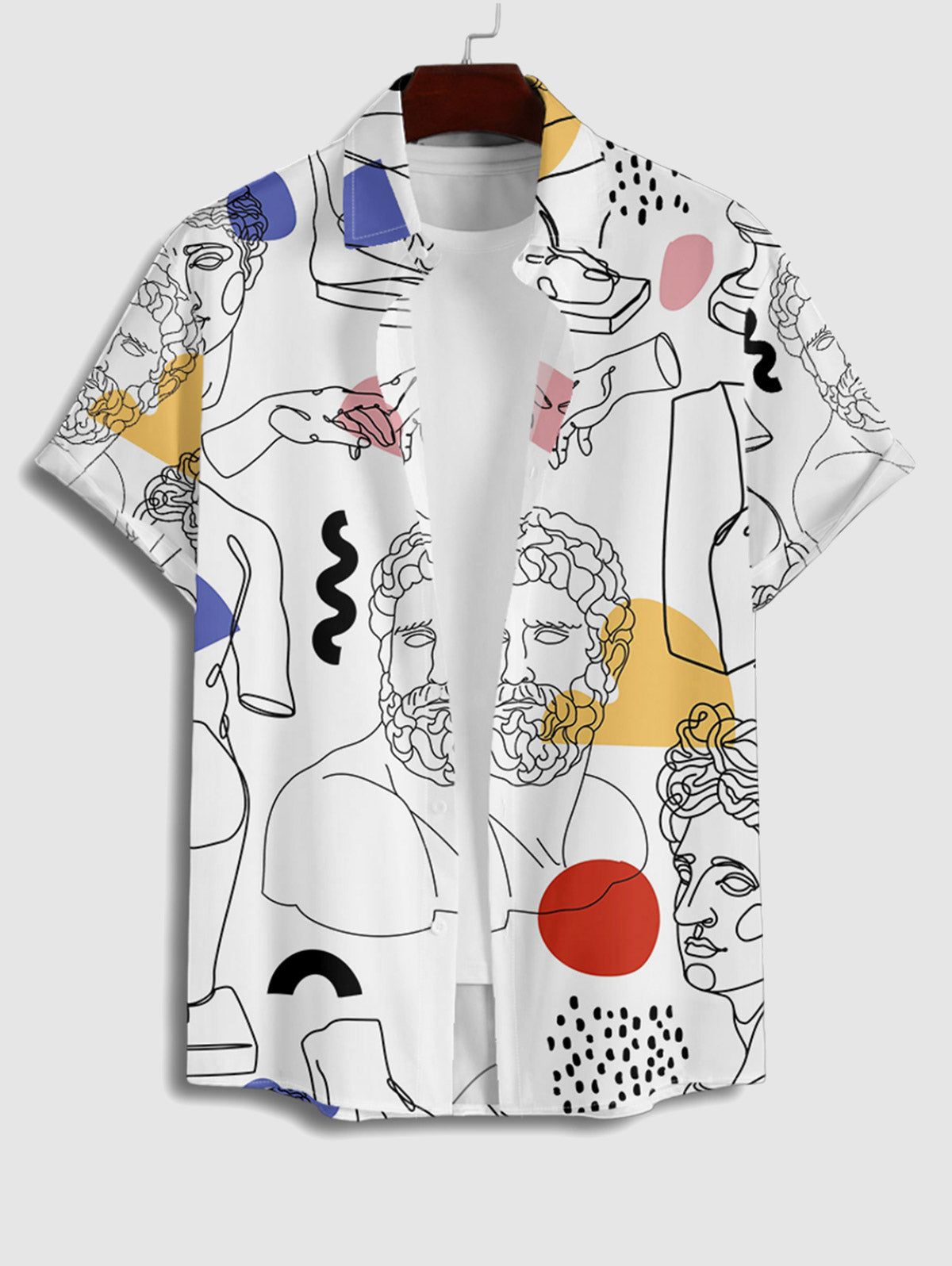 Men's Casual Figure Colorblock Dots Abstract Art Print Button Up Short Sleeves Shirt