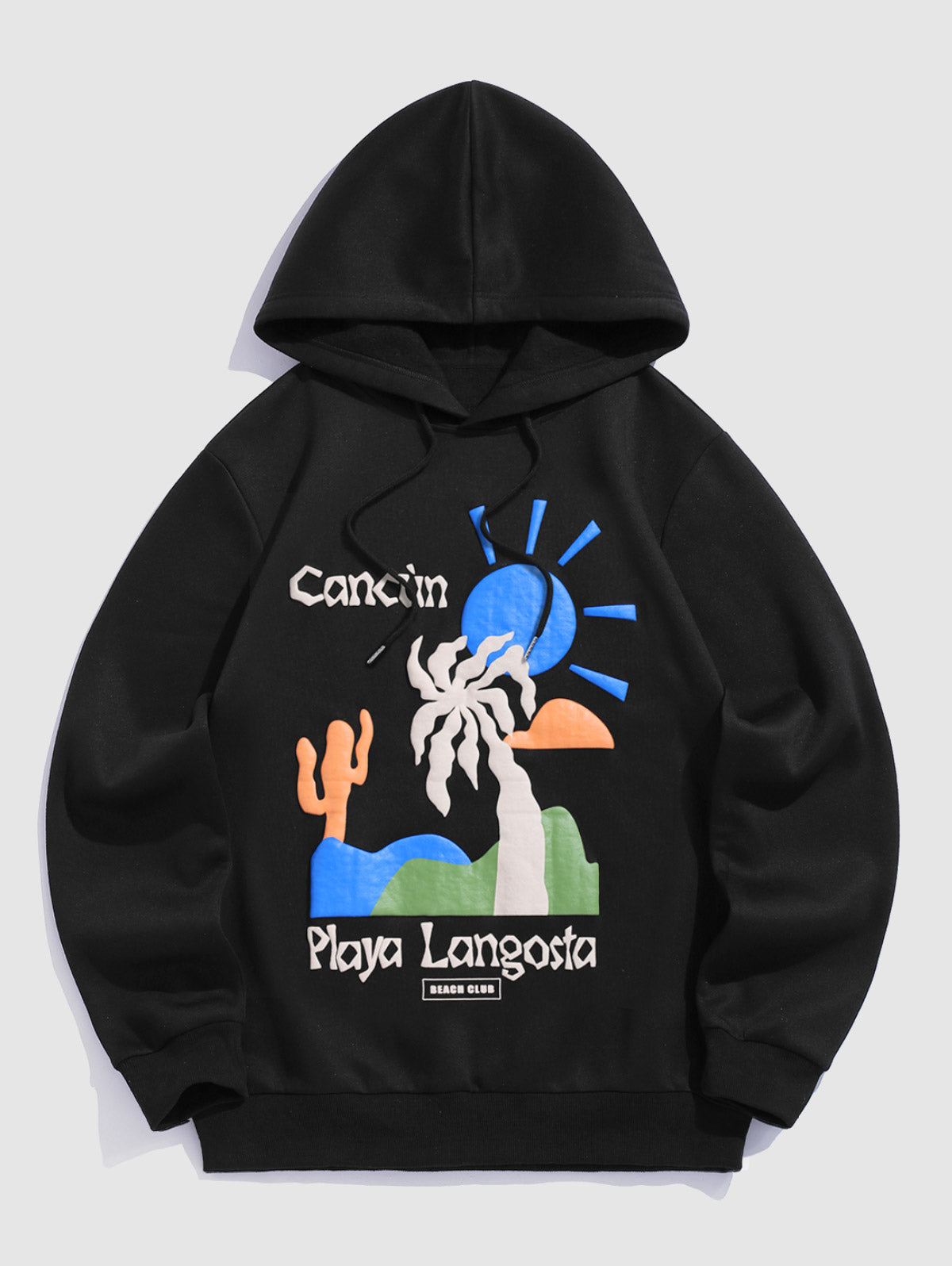 Men's Casual Letter Cactus Tree Sunrise Graphic Pattern Kangaroo Pocket Pullover Hoodie