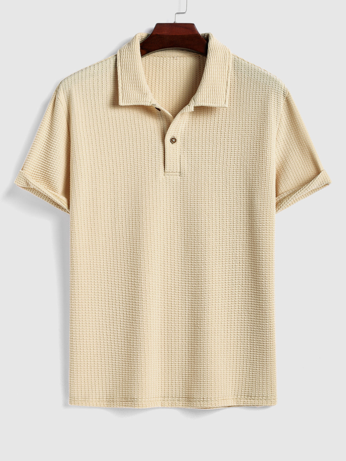 Men's Casual Jacquard Textured Polo Collar Half Buttoned Short Sleeves T-shirt