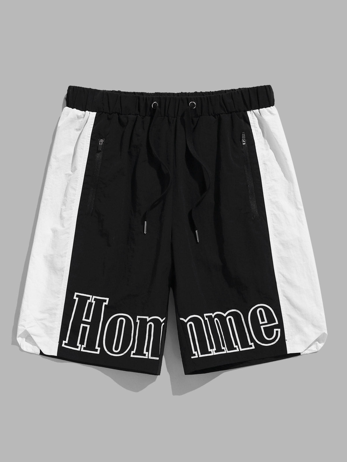 Men's Colorblock Letter Pattern Zip Pockets Design Drawstring Casual Cargo Shorts
