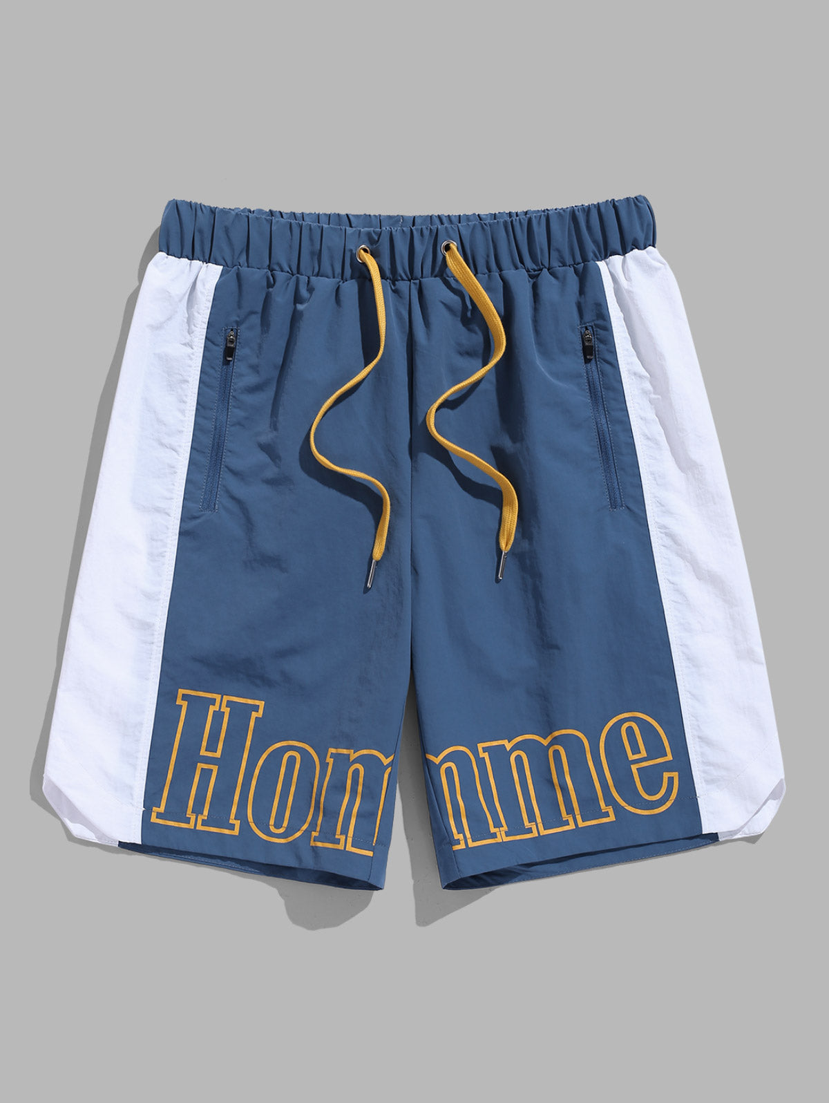 Men's Colorblock Letter Pattern Zip Pockets Design Drawstring Casual Cargo Shorts
