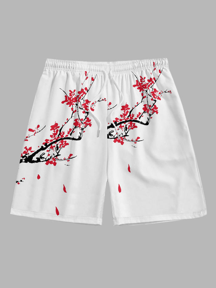 Men's Casual Floral Printed Drawstring Beach Vacation Shorts