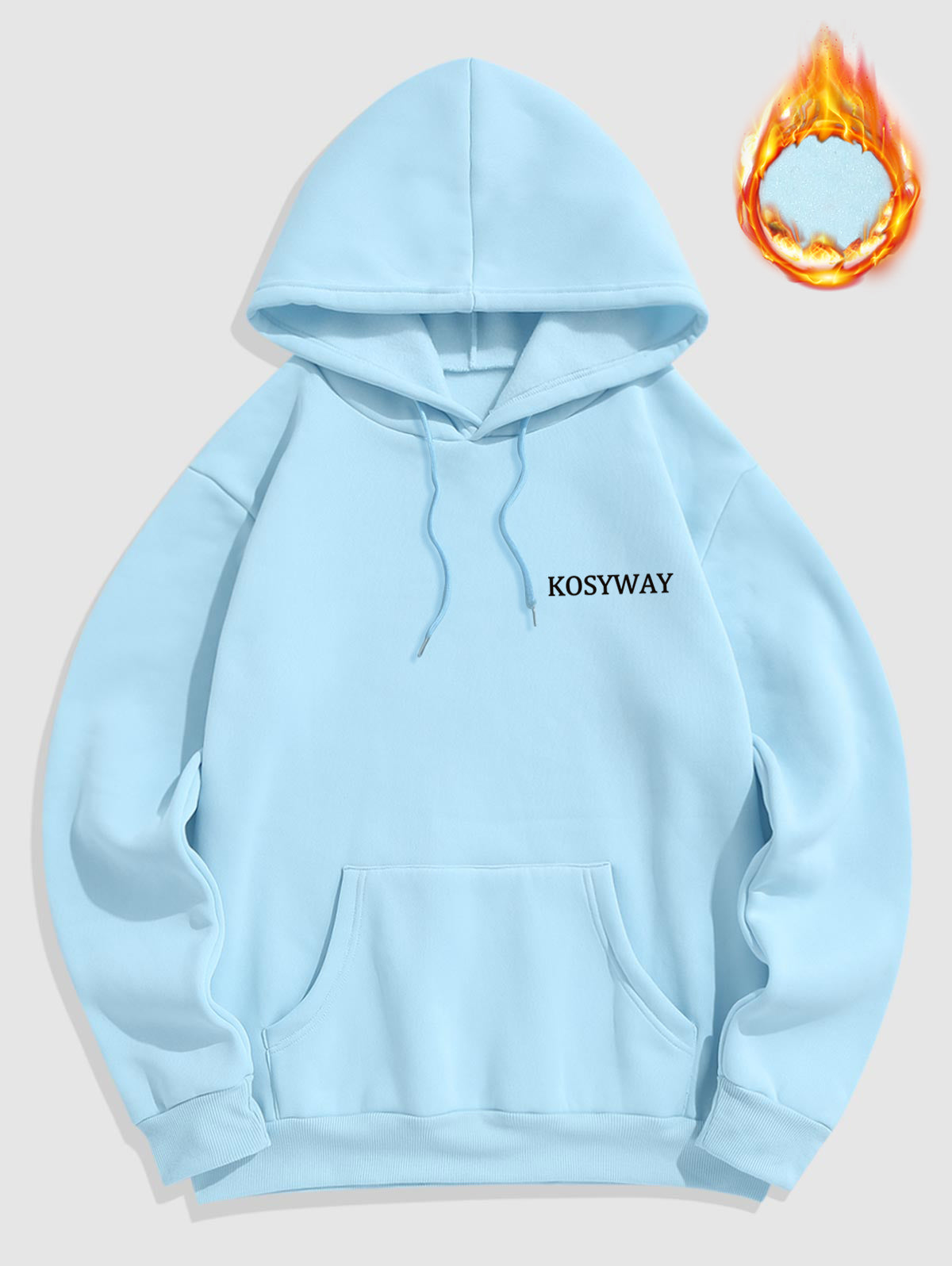 Men's Letter KOSYWAY Pattern Fuzzy Fleece-lined Kangaroo Pocket Design Pullover Hoodie