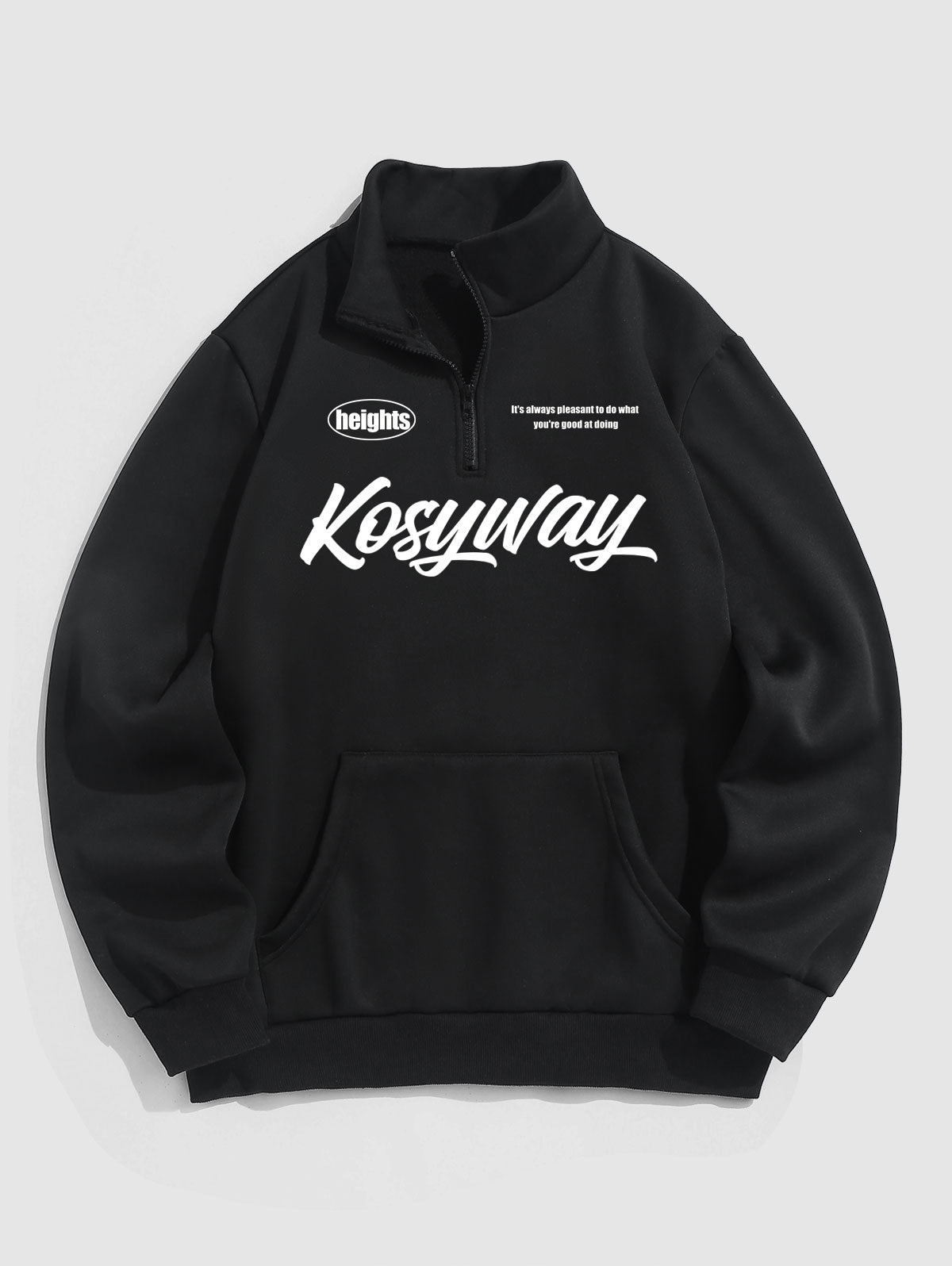 Men's Casual Kosyway Letter Printed Fuzzy Fleece-lined Half Zip Stand Collar Kangaroo Pocket Design Pullover Sweatshirt