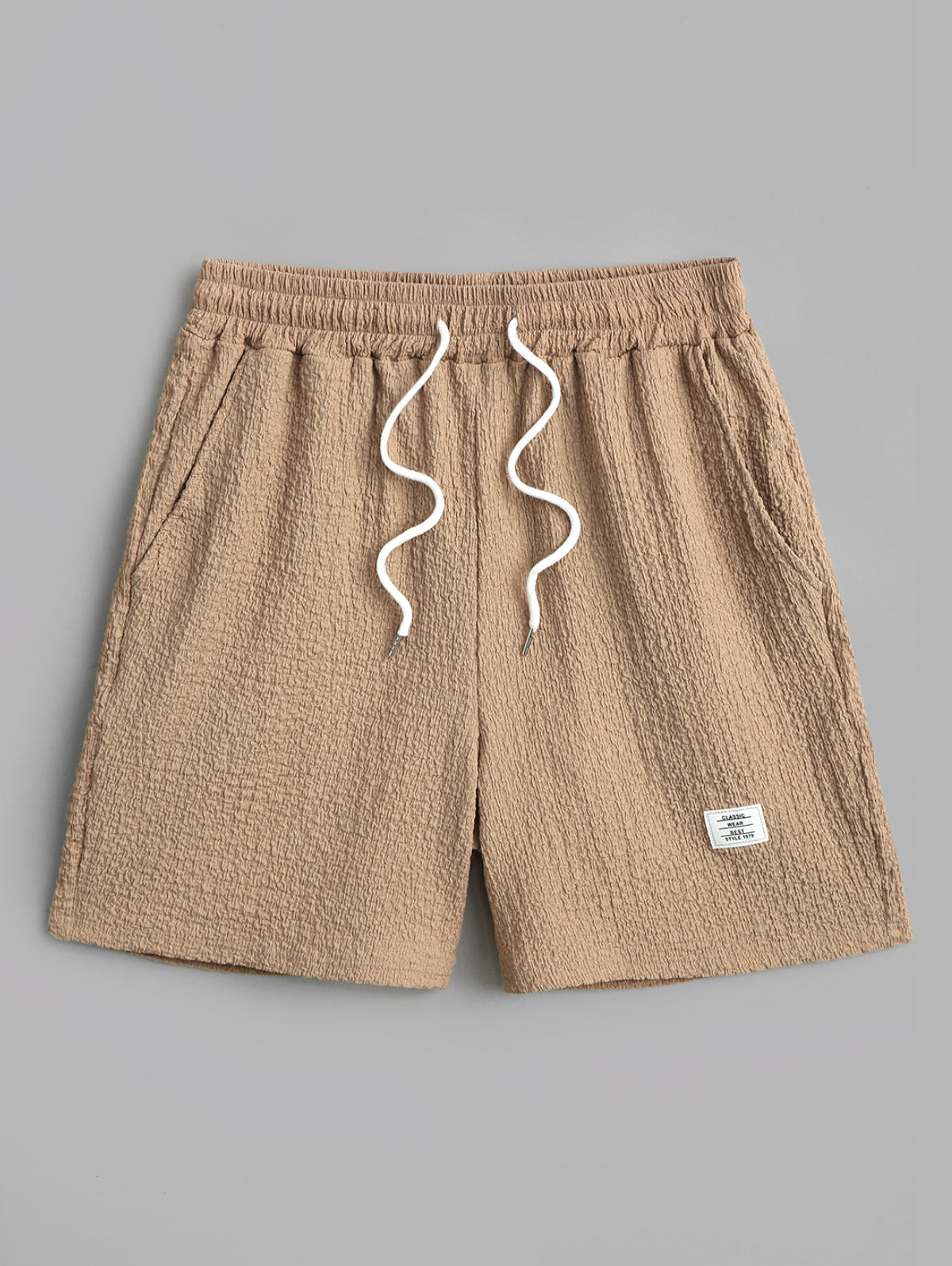 Men's Jacquard Textured Patch Design Drawstring Casual Shorts