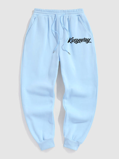 Men's Casual Letter Kosyway Pattern Fuzzy Fleece-lined Drawstring Jogger Sweatpants