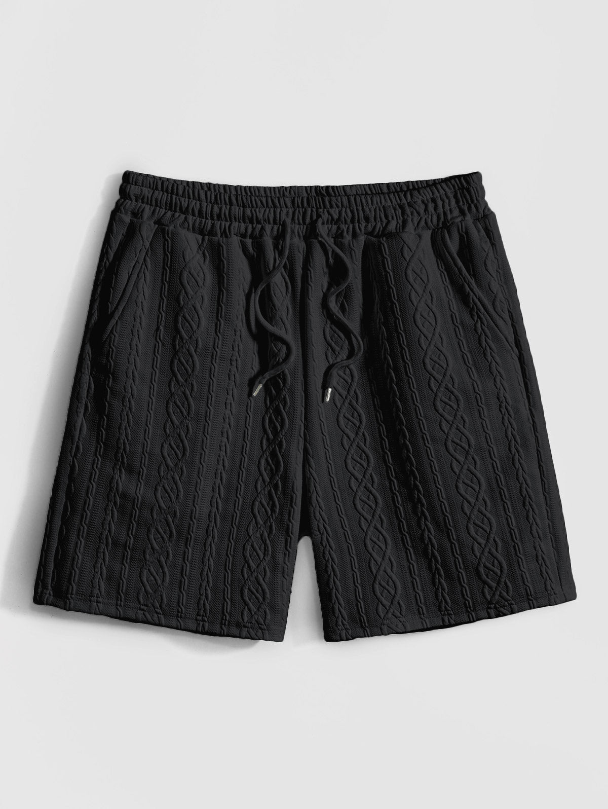 Men's Solid Color Cable Knit Jacquard Textured Drawstring Casual Shorts