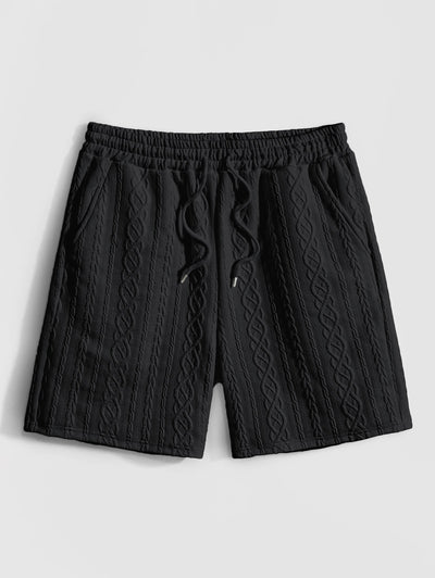 Men's Solid Color Cable Knit Jacquard Textured Drawstring Casual Shorts