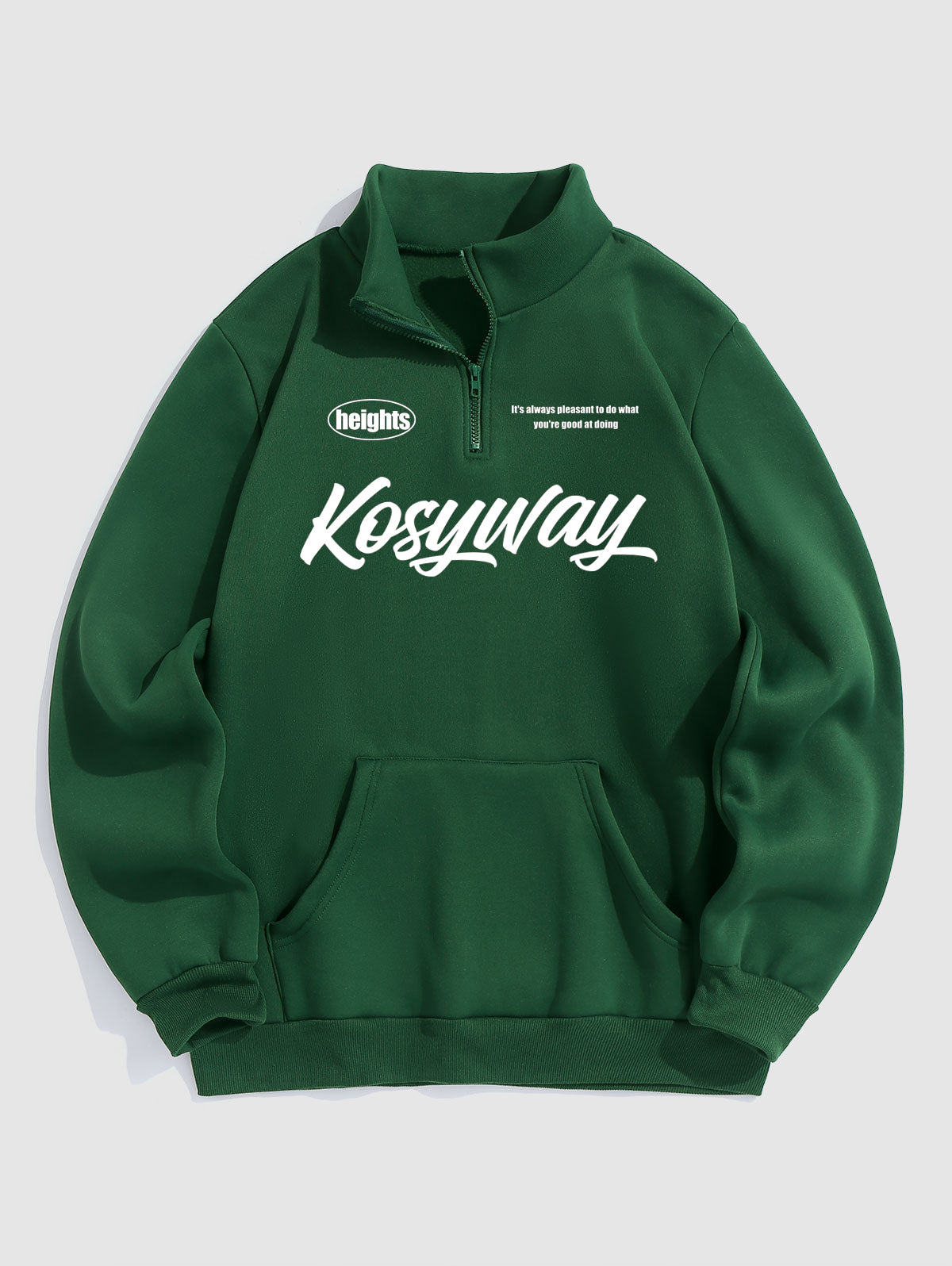 Men's Casual Kosyway Letter Printed Fuzzy Fleece-lined Half Zip Stand Collar Kangaroo Pocket Design Pullover Sweatshirt