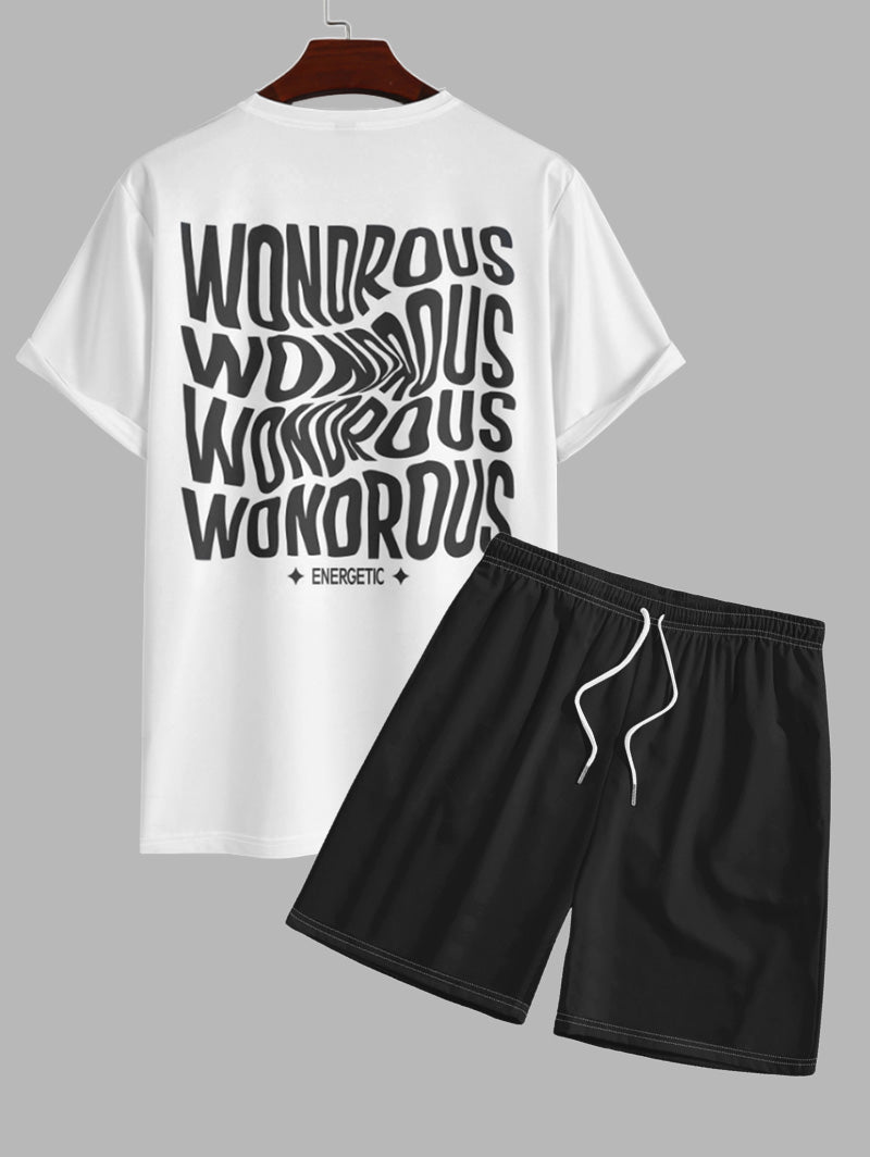 Men's Letter Wondrous Printed Short Sleeves T-shirt And Drawstring Casual Shorts Set