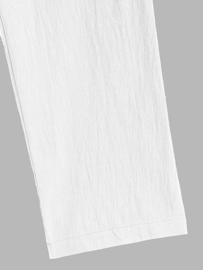 Men's Casual Wrinkle Textured Pocket Design Button Up Short Sleeves Shirt And Cotton and Linen Straight Leg Pants Set