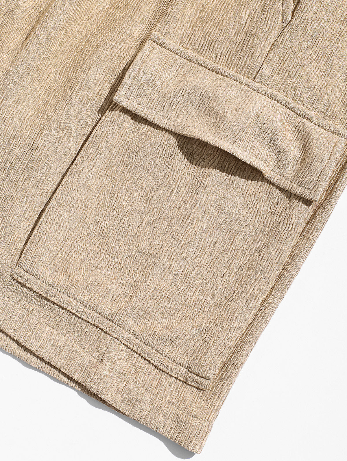 Men's Casual Bark Wrinkle Textured Front Pocket Button Up Short Sleeves Shirt And Drawstring Shorts Set