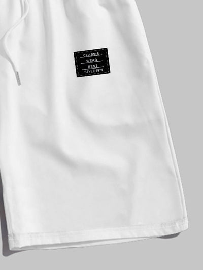 Men's Casual Letter Patch Design Pocket Button Up Short Sleeves Shirt And Drawstring Shorts Set