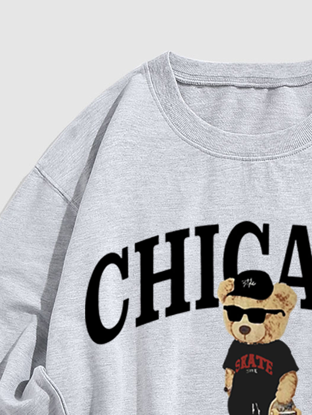 Men's Chicago Letter Bear Sunglasses Hat Graphic Printed Crew Neck Pullover Sweatshirt Cargo Pant Set