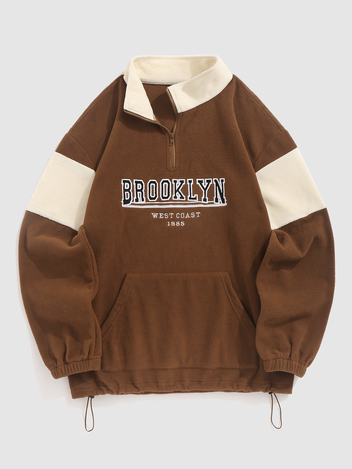 Quarter Zip Colorblock BROOKLYN WEST COAST Embroidery Polar Fleece Thermal Lined Pullover Sweatshirt Set