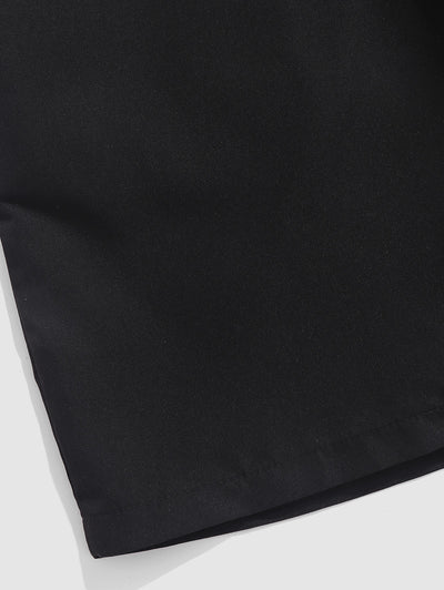 Men's Grid Textured Patch Design Crew Neck Short Sleeves T-shirt And Drawstring Casual Shorts Set