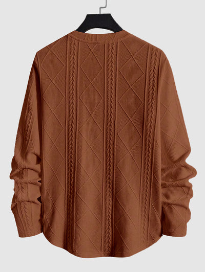 Men's Jacquard Textured Patch Design Crew Neck Long Sleeves Pullover Sweatshirt