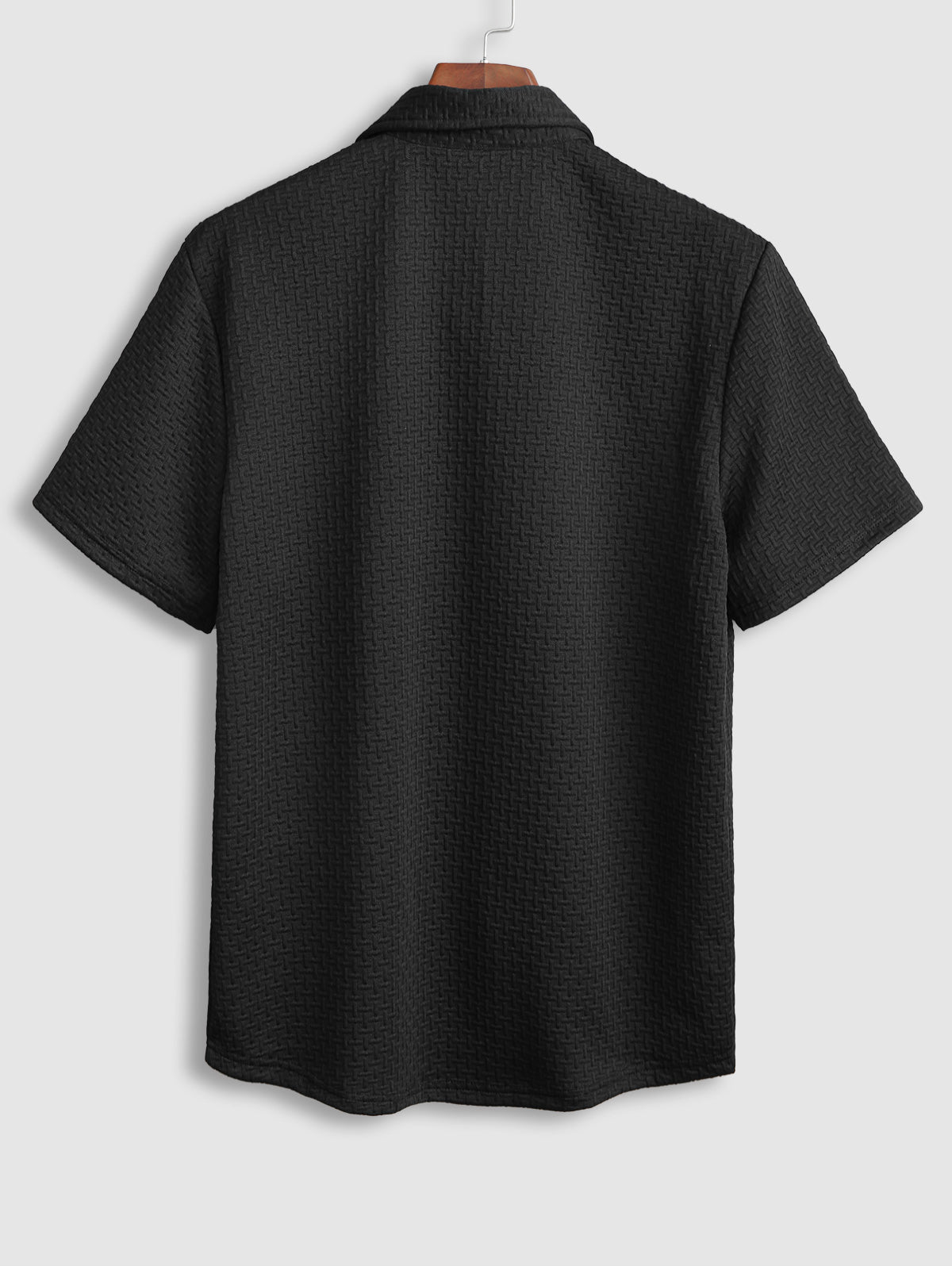 Men's Casual Solid Color Jacquard Textured Pocket Design Short Sleeves Shirt And Drawstring Shorts Set