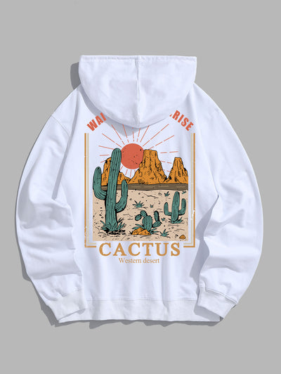 Men's Sun Letter Cactus Pattern Kangaroo Pocket Pullover Hoodie