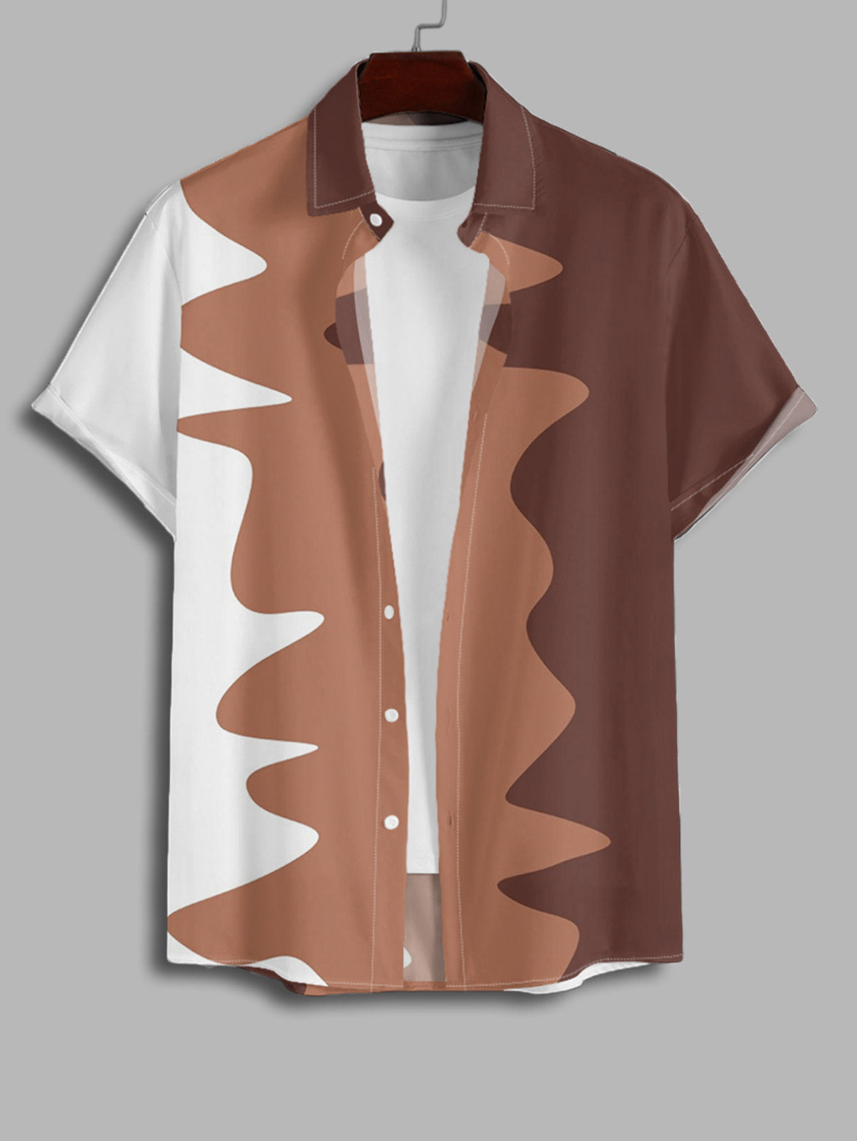 Men's Casual Colorblock Button Up Short Sleeves Shirt And Drawstring Shorts Sets