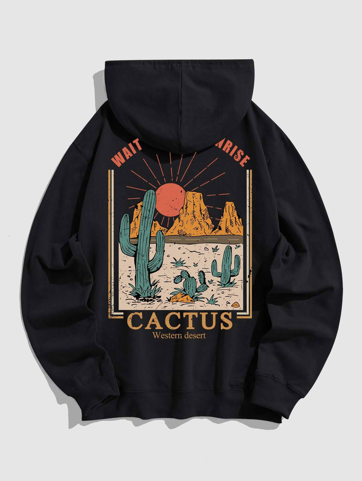 Men's Sun Letter Cactus Pattern Kangaroo Pocket Pullover Hoodie