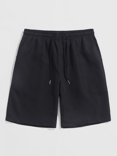 Men's Grid Textured Patch Design Crew Neck Short Sleeves T-shirt And Drawstring Casual Shorts Set
