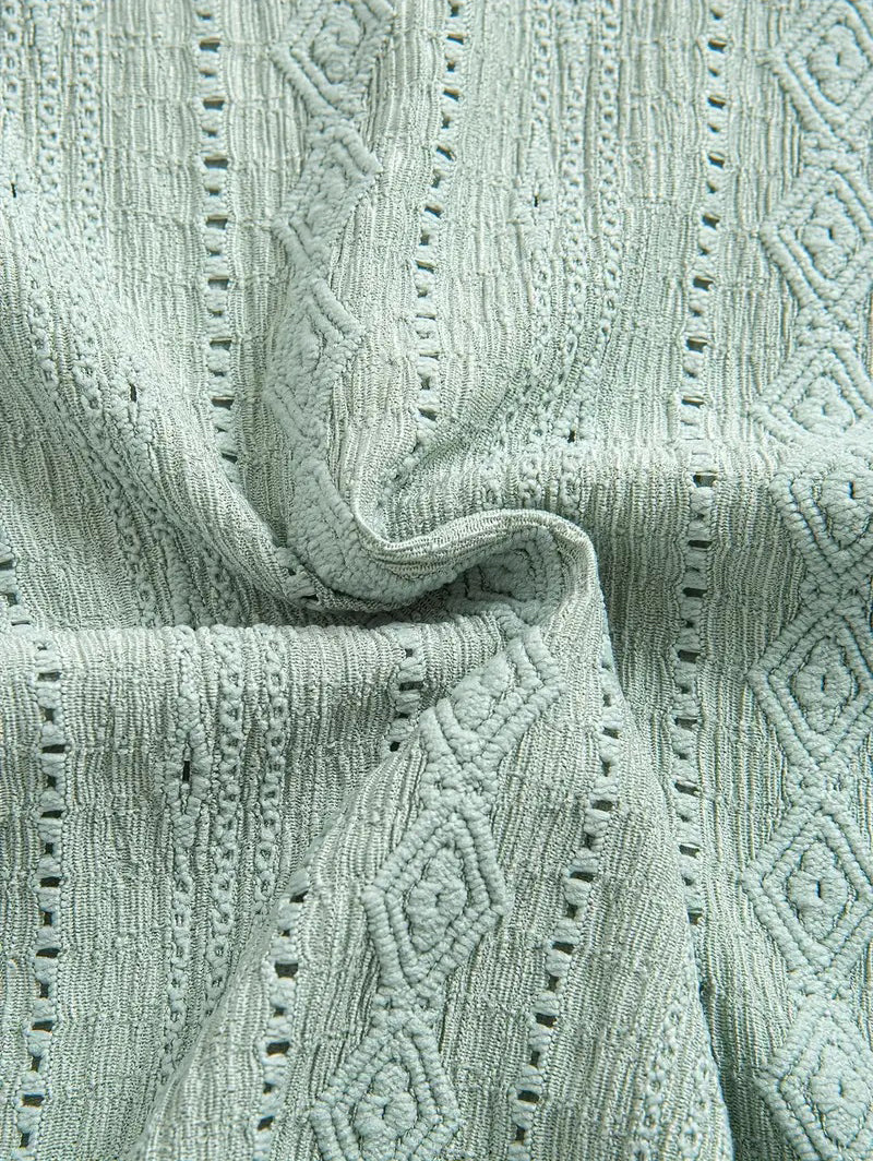 Men's Solid Color Textured Openwork Polo Collar Half Buttoned Short Sleeves Shirt