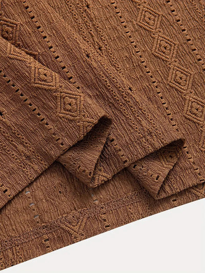 Men's Solid Color Textured Openwork Polo Collar Half Buttoned Short Sleeves Shirt