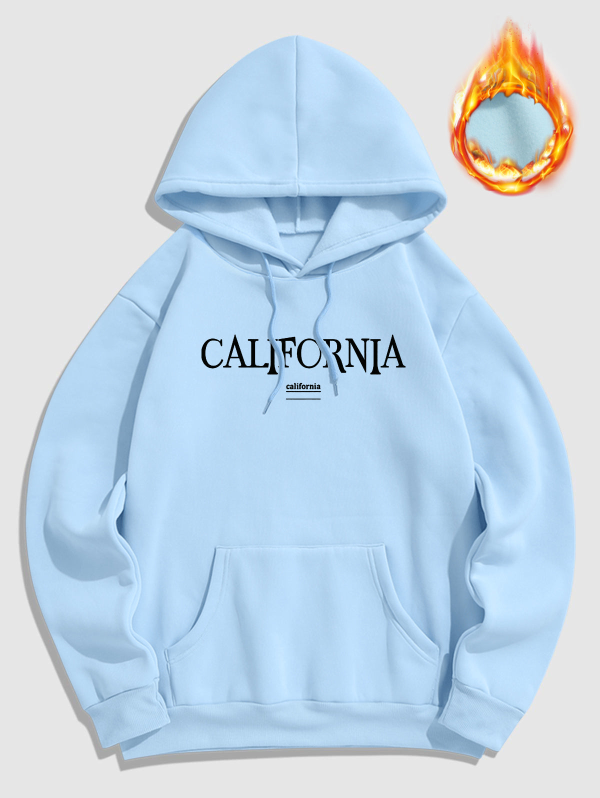 Men's Casual Letter California Pattern Fuzzy Fleece-lined Kangaroo Pocket Design Pullover Hoodie And Drawstring Jogger Sweatpants Set