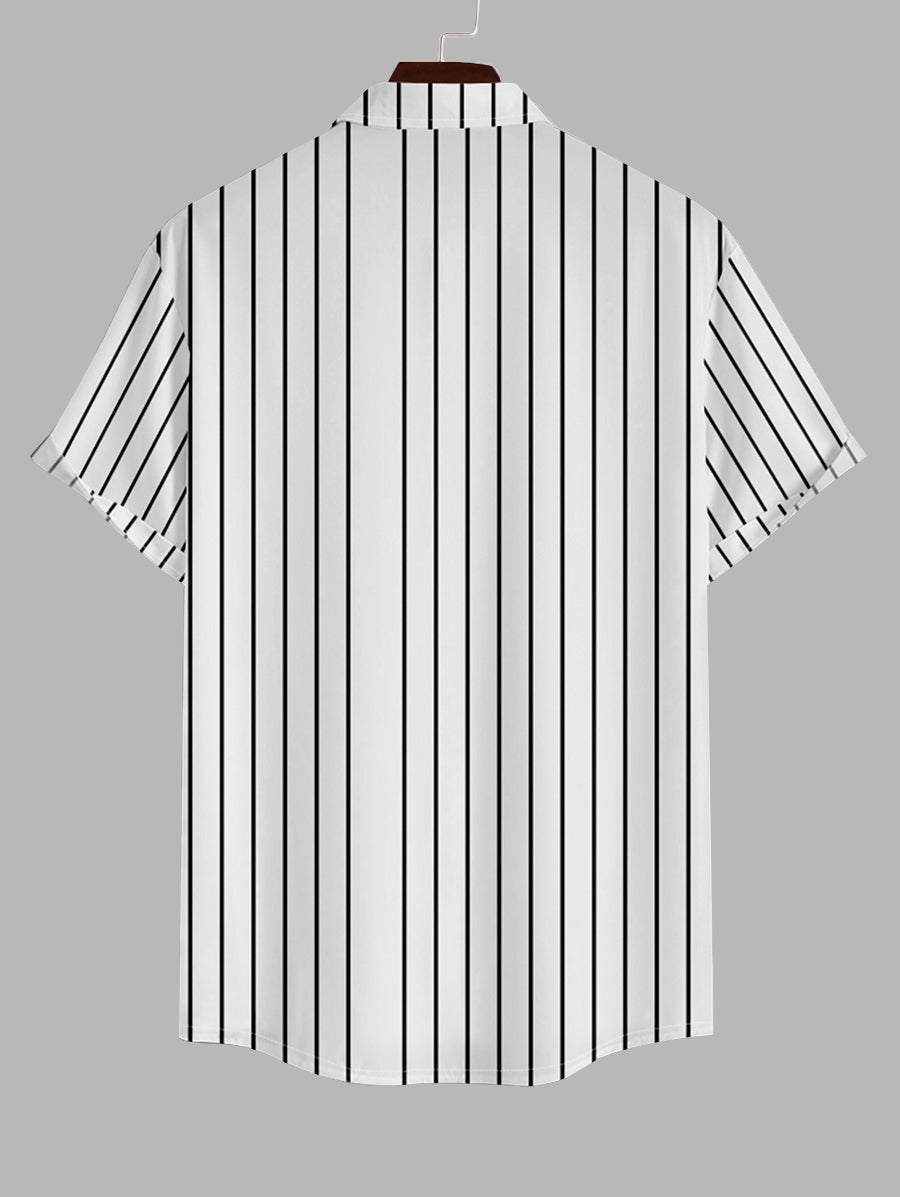 Men's NEW YORK Letter Vertical Stripes Printed Button Up Casual Short Sleeves Shirt