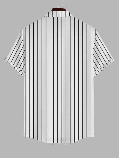 Men's NEW YORK Letter Vertical Stripes Printed Button Up Casual Short Sleeves Shirt