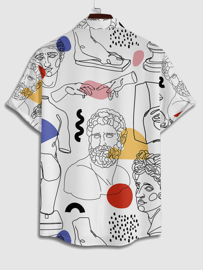 Men's Casual Figure Colorblock Dots Abstract Art Print Button Up Short Sleeves Shirt