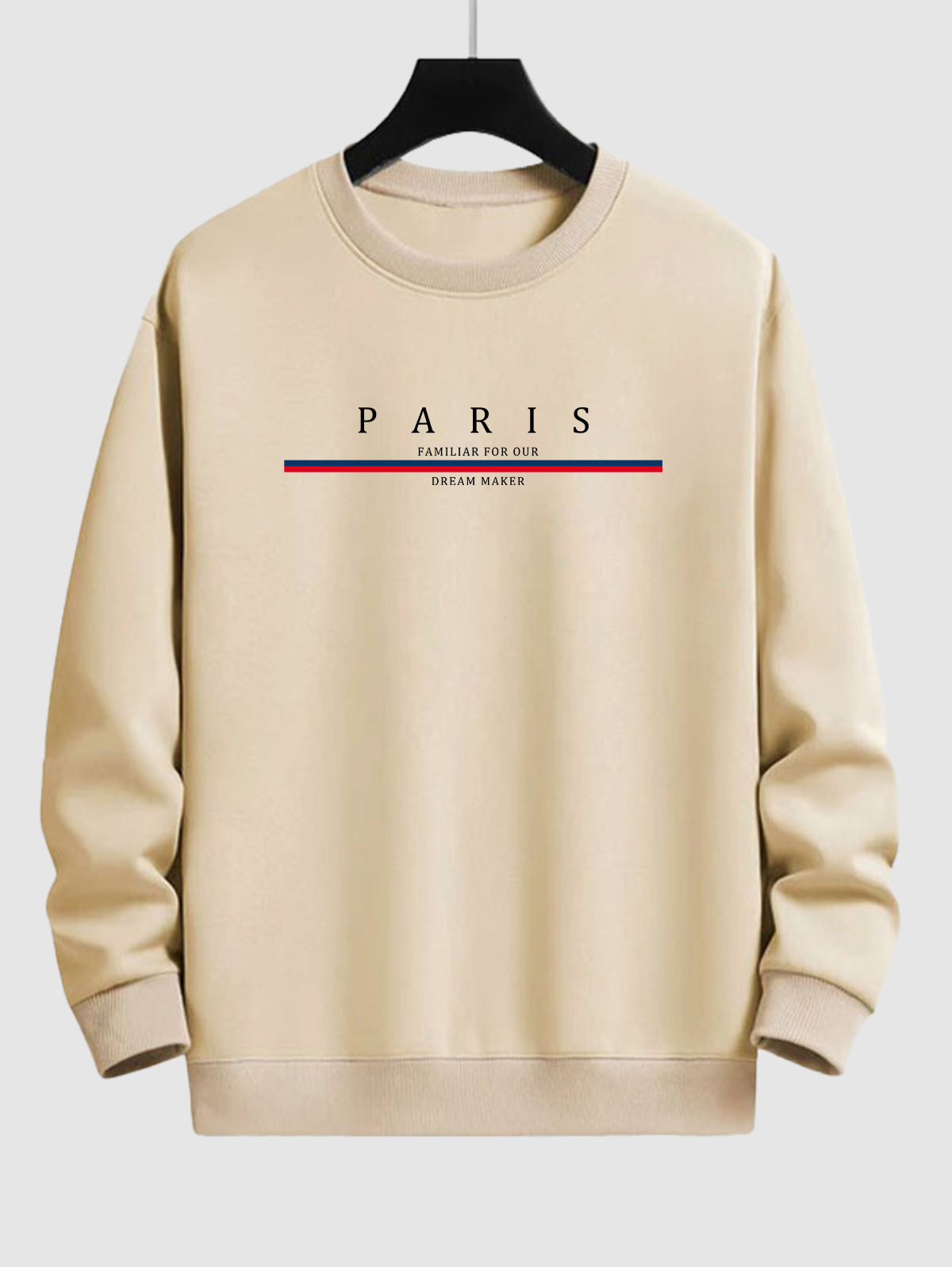 Men's PARIS Letter Graphic Printed Crew Neck Pullover Sweatshirt And Mountain Pattern Fuzzy Fleece-lined Drawstring Jogger Sweatpants Set