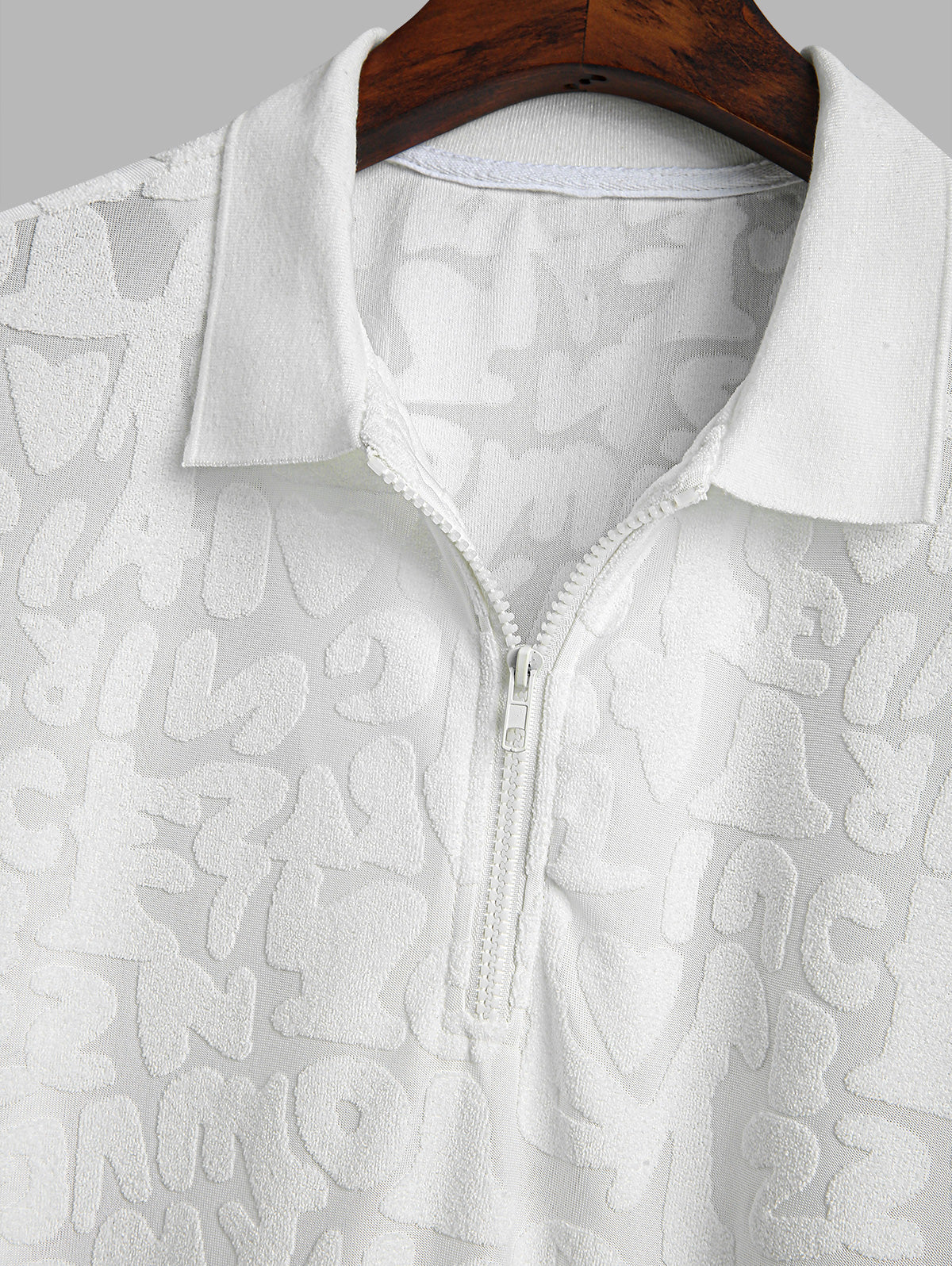 Men's Casual Letter Textured Quarter Zip Polo Collar Short Sleeves T-shirt And Patch Desigh Drawstring Shorts Set