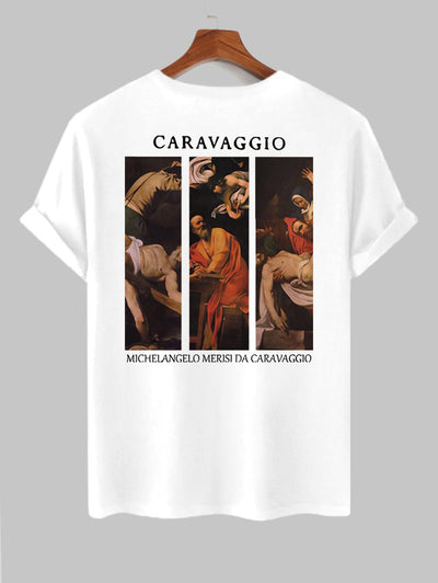 Men's Caravaggio Painting Printed Crew Neck Short Sleeves T-shirt And Drawstring Casual Shorts Set