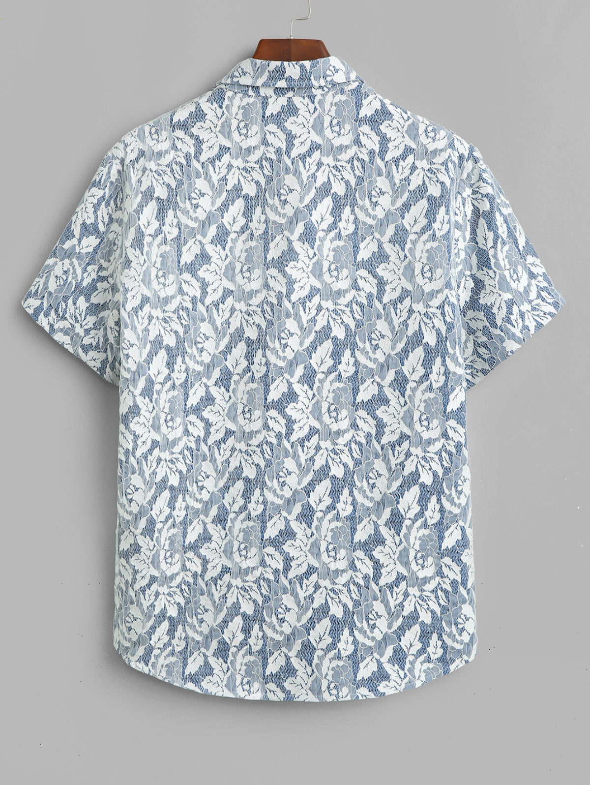 Men's Casual Lace Floral Pocket Design Button Up Short Sleeves Shirt