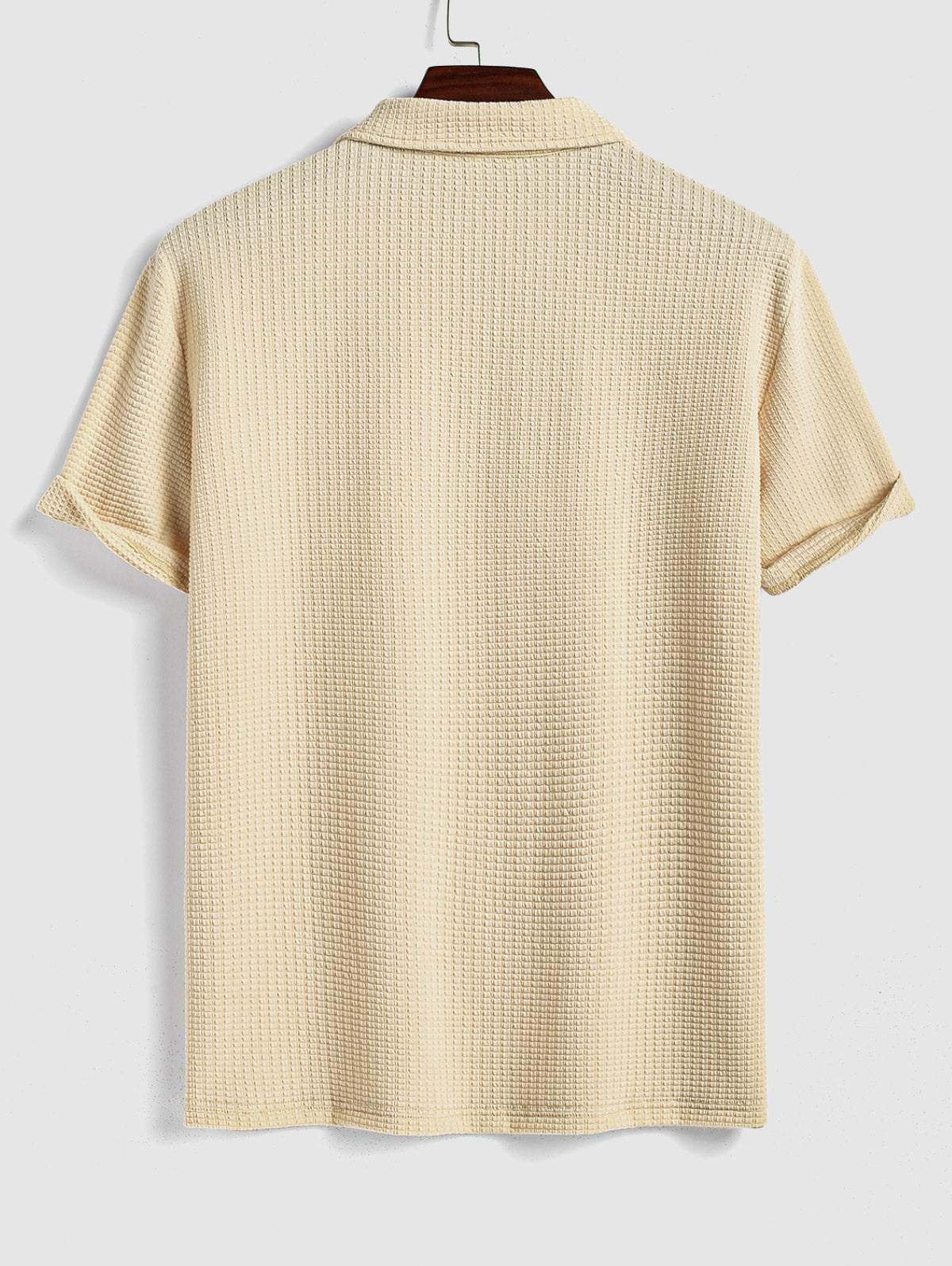 Men's Casual Jacquard Textured Polo Collar Half Buttoned Short Sleeves T-shirt