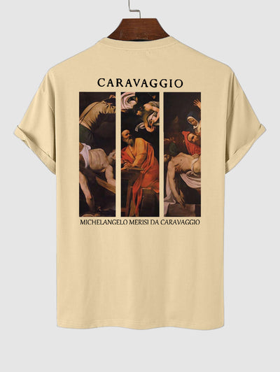 Men's Caravaggio Painting Printed Crew Neck Short Sleeves T-shirt And Drawstring Casual Shorts Set