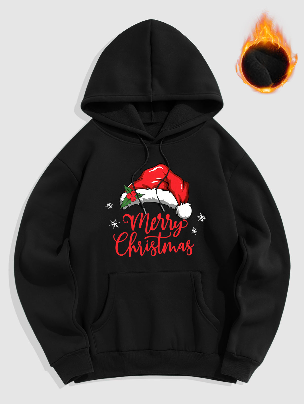 Men's Letter Christmas Hat Snowflake Pattern Fuzzy Fleece-lined Kangaroo Pocket Design Pullover Hoodie And Drawstring Jogger Sweatpants Set