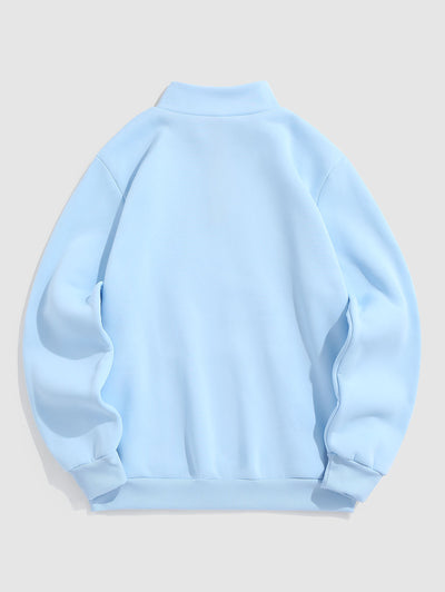 Men's Casual Kosyway Letter Printed Fuzzy Fleece-lined Half Zip Stand Collar Kangaroo Pocket Design Pullover Sweatshirt