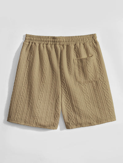 Men's Solid Color Cable Knit Jacquard Textured Drawstring Casual Shorts