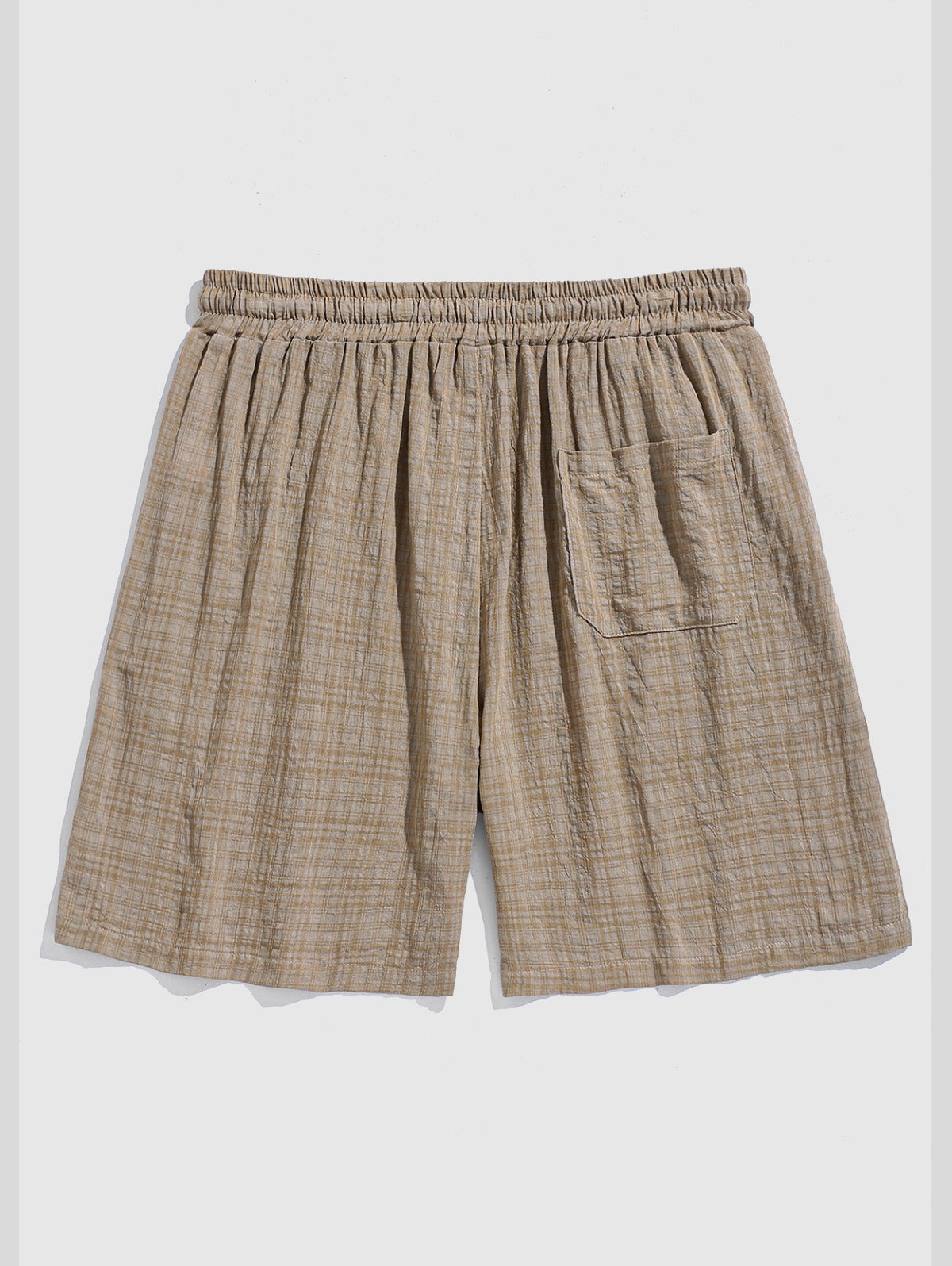 Men's Cotton And Linen Textured Grid Pockets Drawstring Casual Shorts