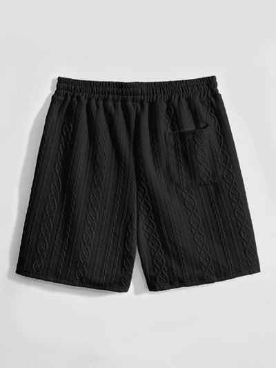 Men's Solid Color Cable Knit Jacquard Textured Drawstring Casual Shorts