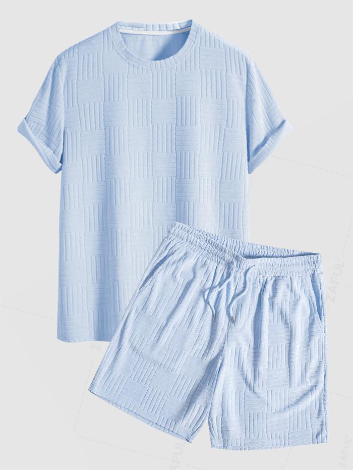 Jacquard Terry Cloth Textured Short Sleeves T-Shirt With Shorts Two Piece Set