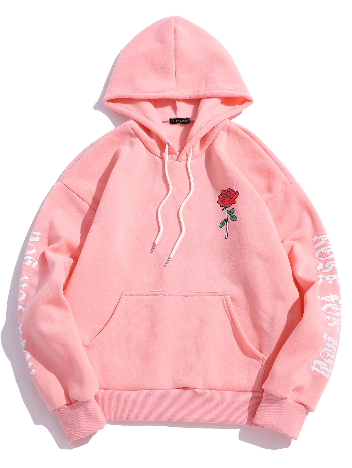 Rose Letter Fleece Kangaroo Pocket Pullover Hoodie